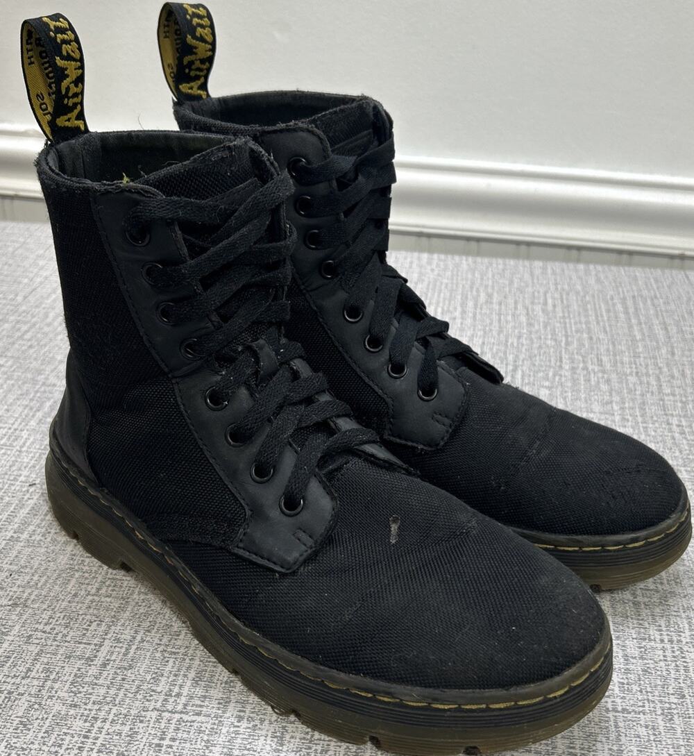 Dr. Martens AirWair Black Canvas Combat Ankle Boots Lace-Up Cushioned US Mens 10